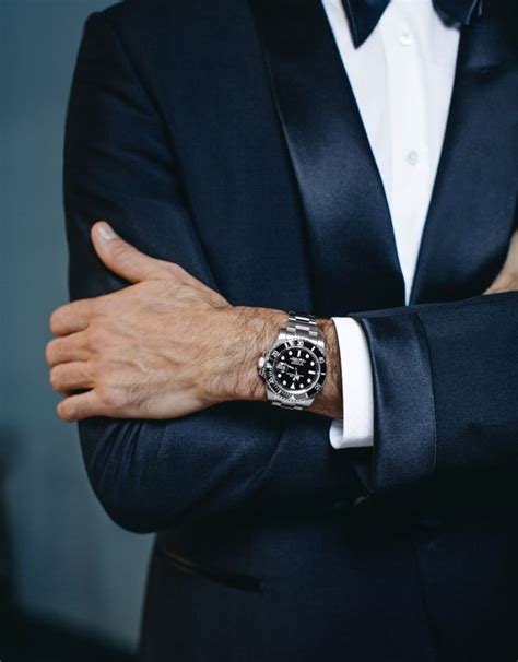 black tuxedo with gold rolex|Rolex dress style.